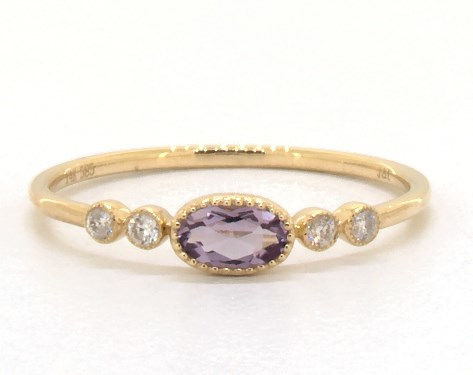 14K Yellow Gold Dainty Amethyst Bezel Diamond Ring By Brevani